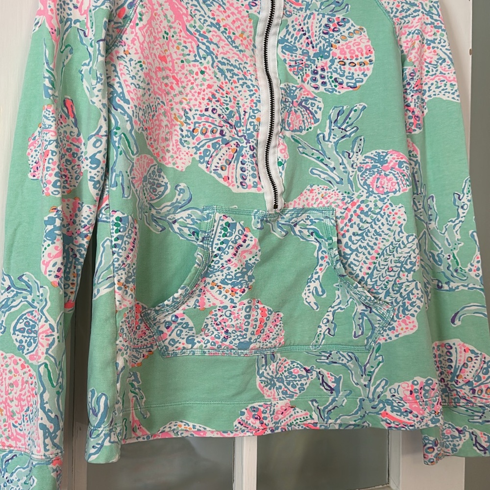 Lilly Pulitzer Mint Green Pink Blue Printed Half-Zip lightweight Sweatshirt